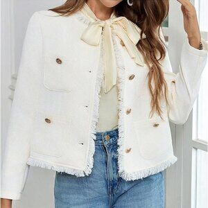 Apricot Elegant Women's Tweed Metal Button Pocket Jacket